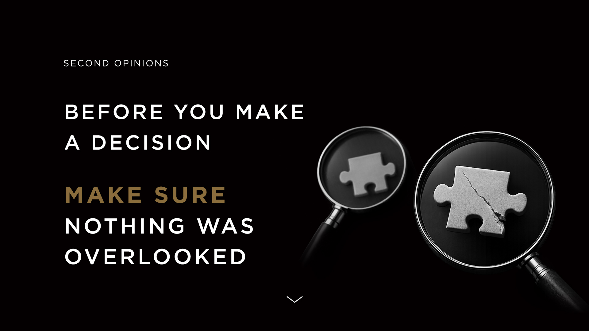 Two magnifying glasses examine puzzle pieces; one piece is cracked.