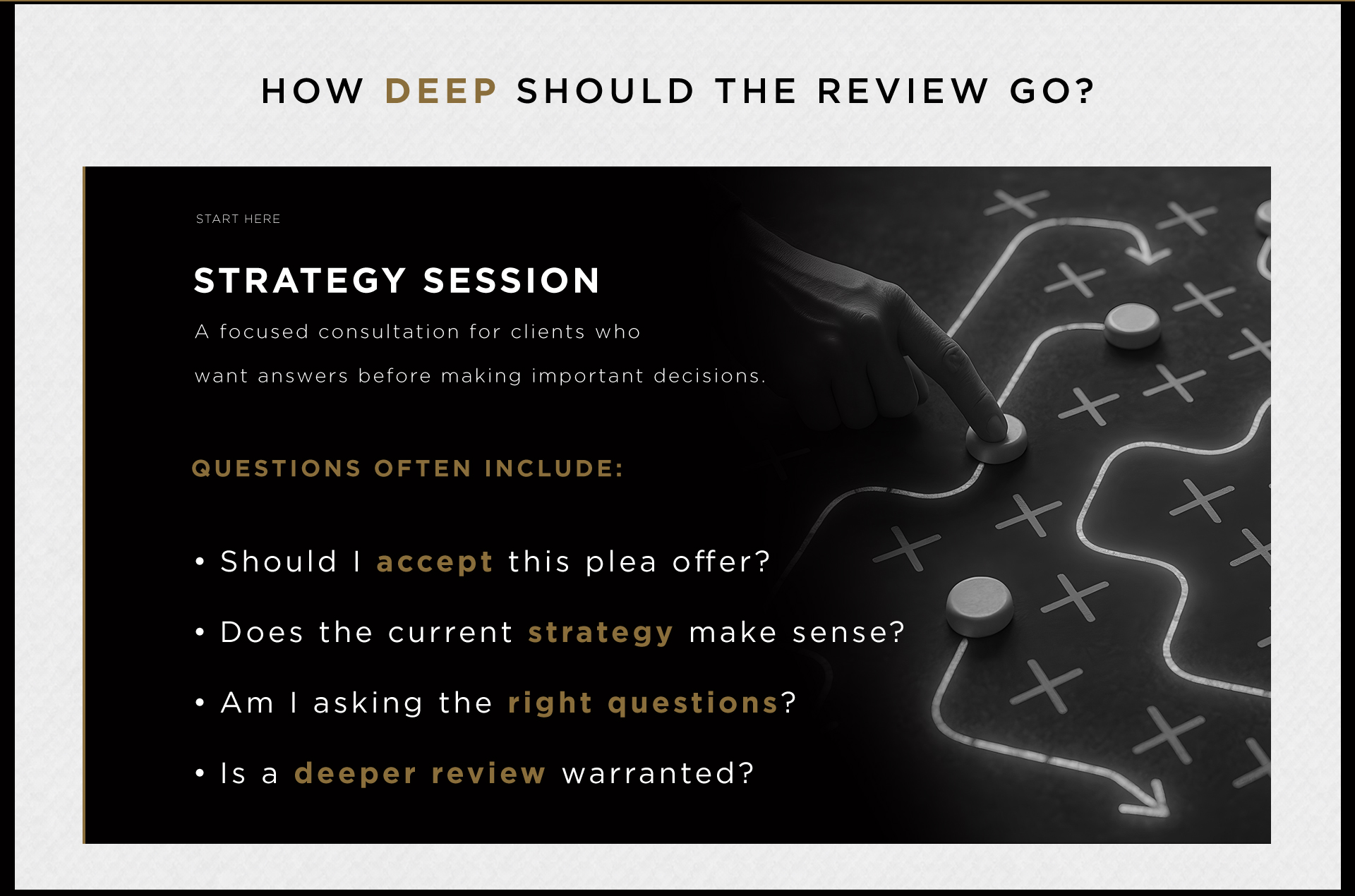 A hand points to a marker on a strategy diagram.